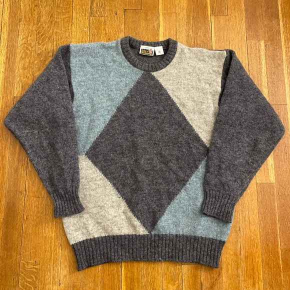 DUKE OF MARLBOROUGH Men's Large Sweater Argyle New Wool Crew Neck England VTG - Picture 1 of 12